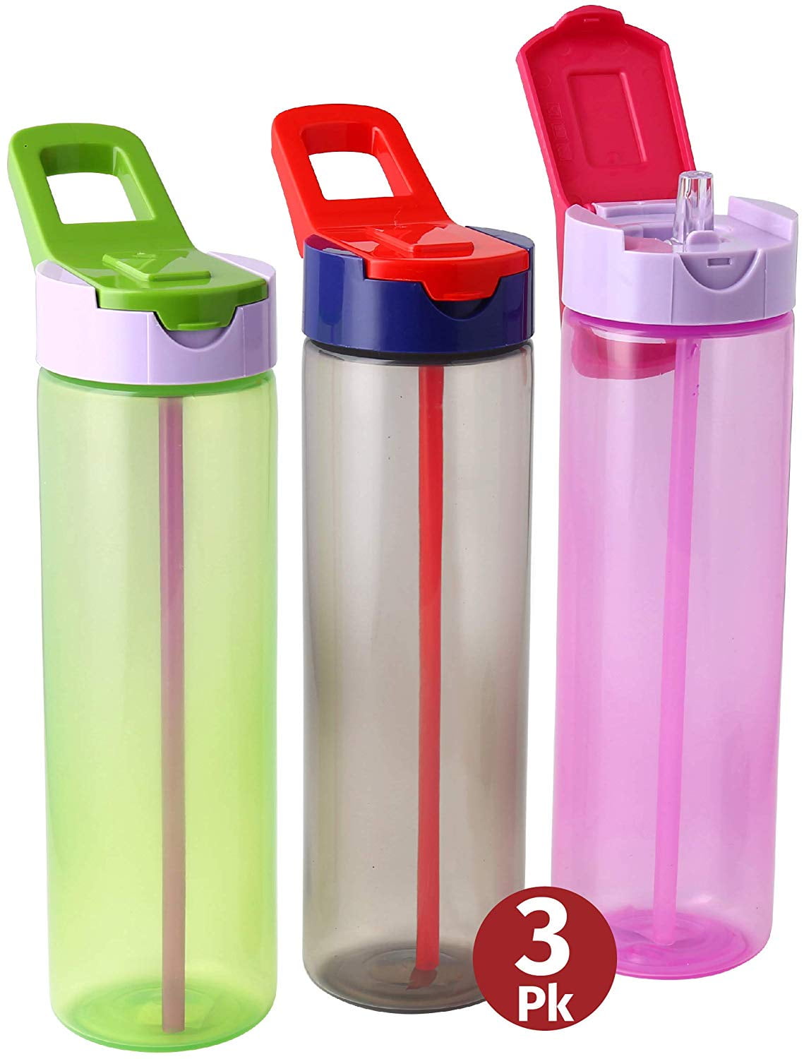 Sports Water Bottle Gym Drinking Outdoor Flip Straw BPA Free Juice Walking Bike