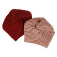 thumbnail image 1 of Gorro de seto para mujer Gorro para niña Gorro para mantenerse abrigado Moda Alta calidad Otoño Invierno Gorro cruzado Lana Estilo musulmán Color puro 2 piezas (Rosa+Rojo) oso de fresa Electrónica, 1 of 5