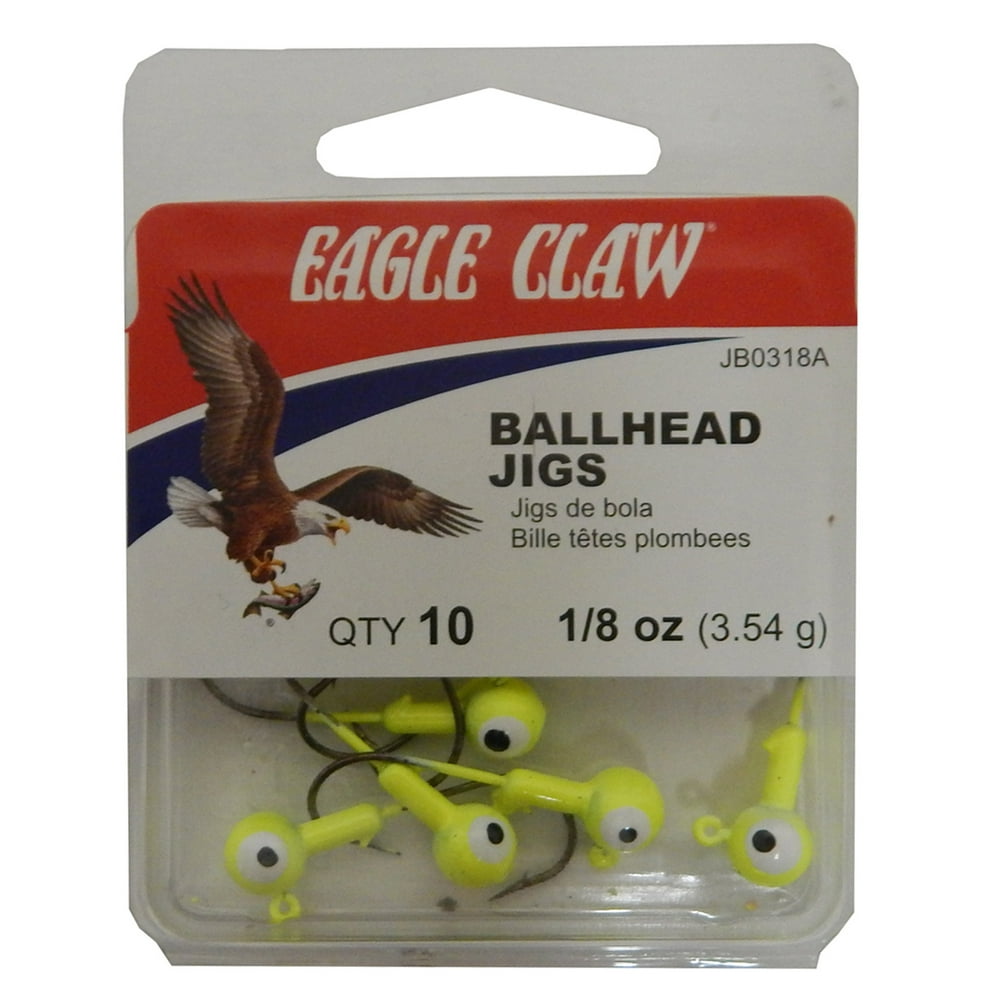 Eagle Claw Double Eye Ballhead Jig Chartreuse Size 1/8 Oz. 10/Pack