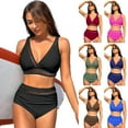 thumbnail image 2 of FLMEI Women Color Block Swimsuit 2 Piece High Waisted Bikini Swimwear Set Removable Padding Bathing Suit for Womens S-XXL, 2 of 9