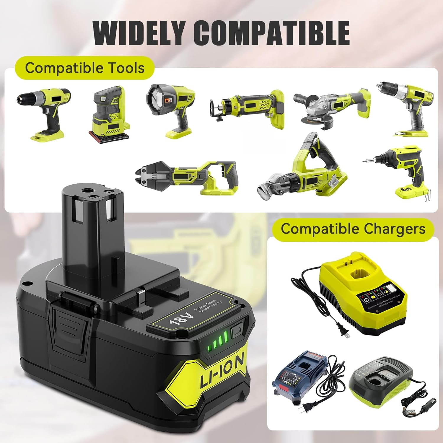 2-Pack 18V 8000mAh P108 Replacement for Ryobi 18V Battery and P117 Charger Compatible with Ryobi 18 Volt Lithium Battery P102 P103 P104 P105 P107 P109 P108 P190 P122