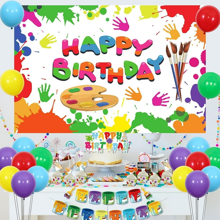 Art Paint Birthday Party Decorations - Paint Birthday Backdrop, Tablecloth,  Happy Birthday Banner, Cake Cupcake Toppers, Balloons for Art Painting