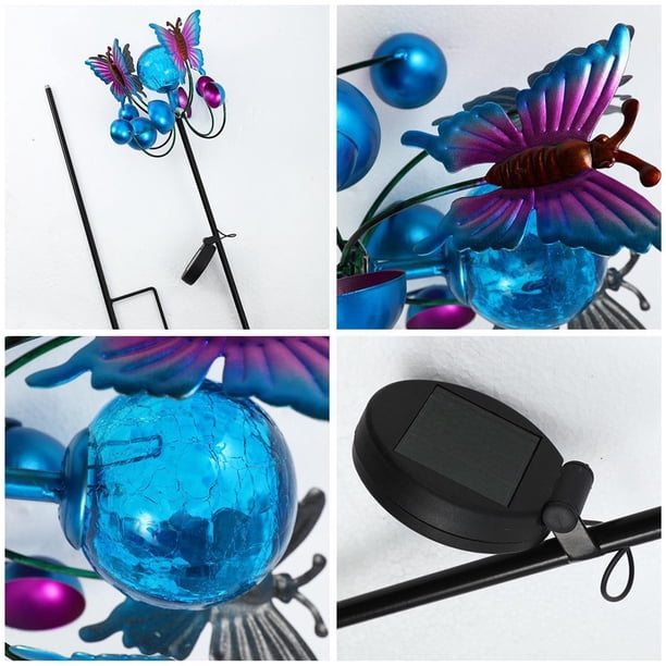 Luz De Enchufe De Tierra De Molino De Viento Molino de viento solar Enchufe de tierra Luz 3D Hierro Colorido Viento Spinners Lámpara de césped (B) Tmvgtek Para estrenar