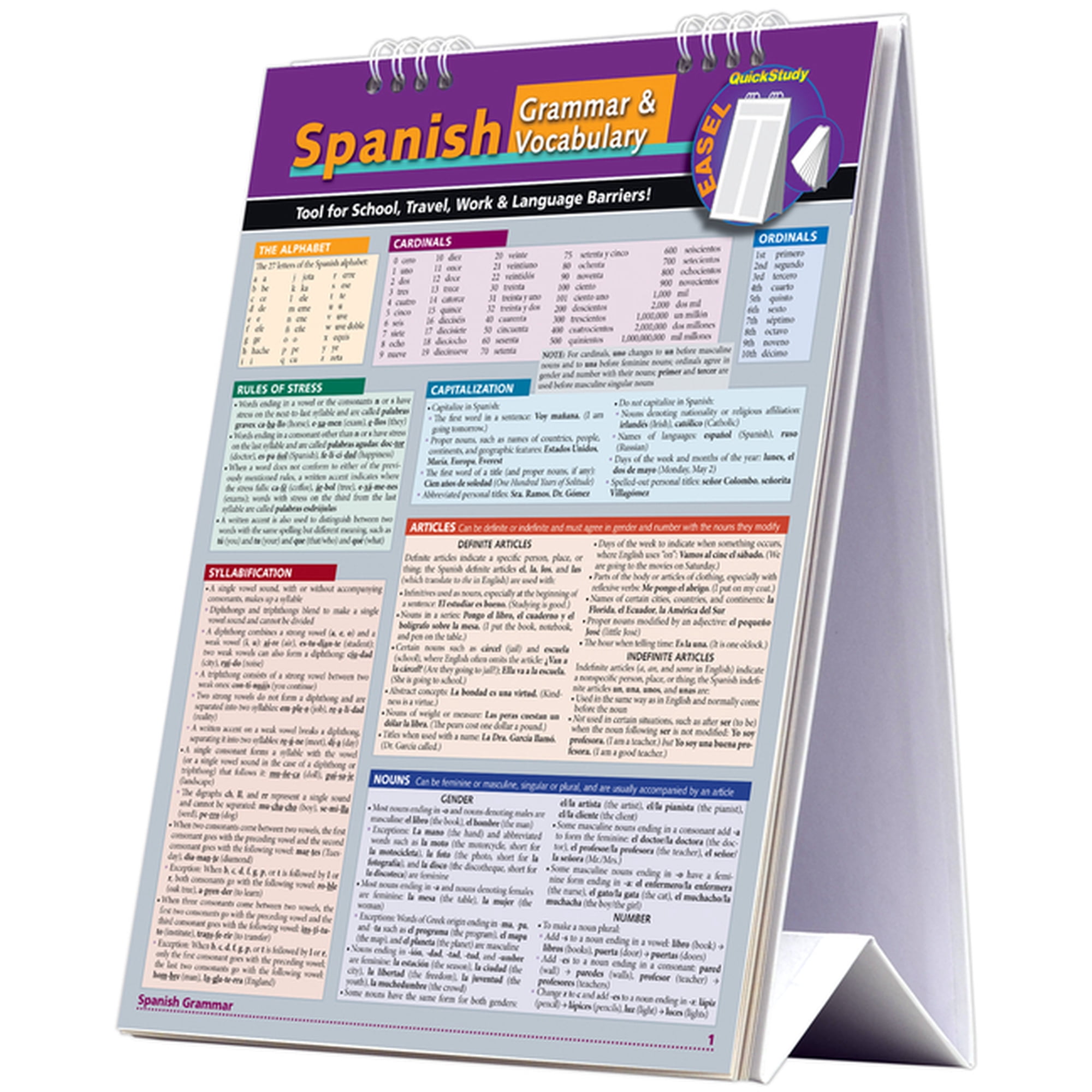Spanish Grammar & Vocabulary Easel Book: A Quickstudy Reference Tool for School, Work & Language Barriers (Hardcover)
