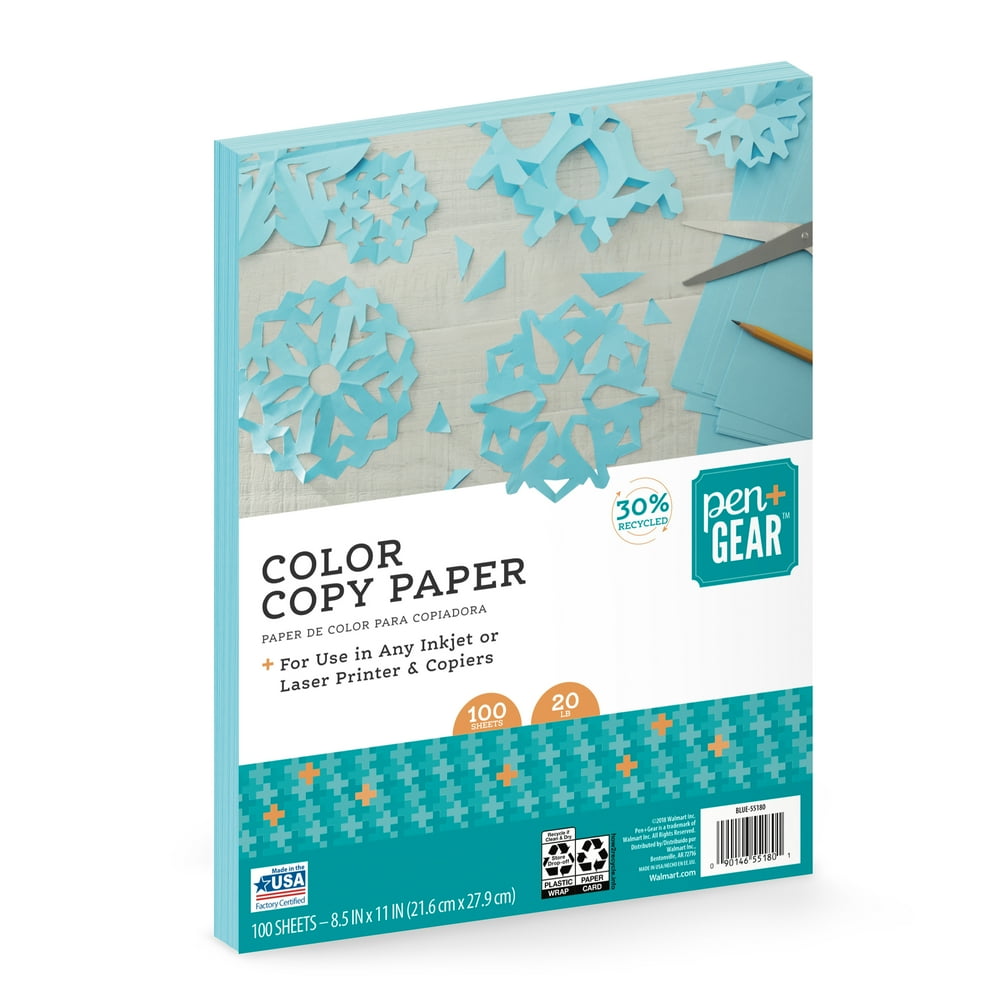 Pen + Gear Blue Copy Paper, 30 Recycled, 8.5 x 11, 20 lb, 100 Shts