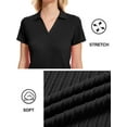 thumbnail image 5 of Xidunhg Women's Short Sleeve Solid Lapel V Neck Soft Pullover Tops Lightweight Knit Polo Shirt Black S, 5 of 8