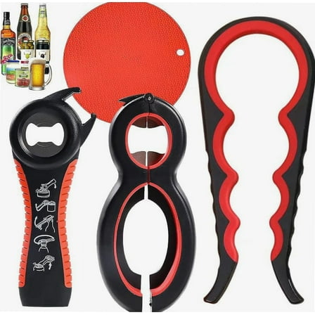 Jar Opener Grabber - 4 Packs Rubber Jar Opener for Weak Hands 6-in-1 5-in-1 Jar Bottle Opener Can Opener for Seniors with Arthritis