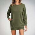 thumbnail image 2 of USSUMA Dresses for Women 2025 Casual Spring Summer Dresses Long Sleeve Crew Neck Casual Solid Color Dress with Pocket Hoodie Maxi Dress Leisure Skirts Dress Business Army Green Dress Size-L, 2 of 6