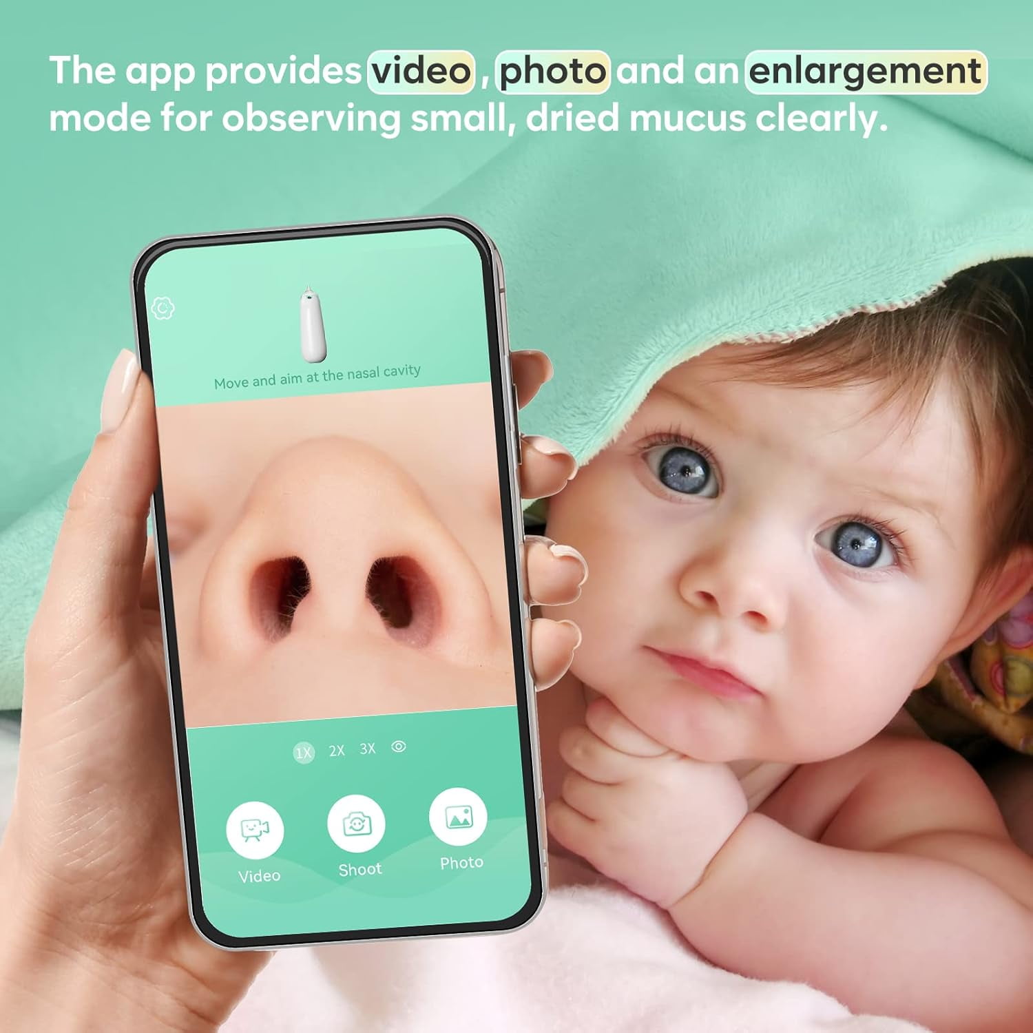 Easy@Home Visual Baby Electric Nasal Aspirator for Stuffy Noses, Green