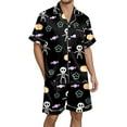 thumbnail image 5 of Tisuna Men'S Halloween Pajamas Set Skeleton Print Short Sleeve Collar Tops And Shorts Sleepwear Set Stylish Theme Party 2 Pieces Bedtime Wear Outfits Size L, 5 of 6