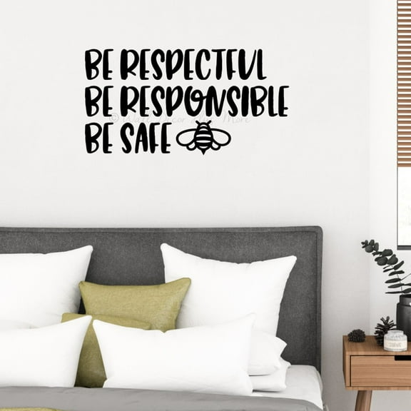 Be Respectable Responsible Safe Bee Inspirational Wall Decor School - Removable Quote Decals for Walls - Die-Cut Vinyl Wall Art for Positivity - Wall Decals Quotes Motivational, 23x12-Inch, Black