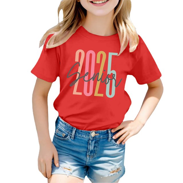 MEZZALL T-Shirt Mode Décontracté à Imprimé Graphique pour Garçons et Filles, Col Rond, Manches Courtes, Rouge, 10-11 Ans
