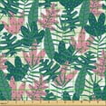 thumbnail image 2 of Ambesonne Tropical Leaf Fabric by the Yard Upholstery, Exotic Leaves Dots, 1 Yard, Pastel Pink and Jade Green, 2 of 5