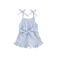thumbnail image 1 of SUNSIOM Little Girls Summer Cami Jumpsuit Sleeveless Button Up Ruffle Trim Plaid Overalls with Belt, 1 of 6