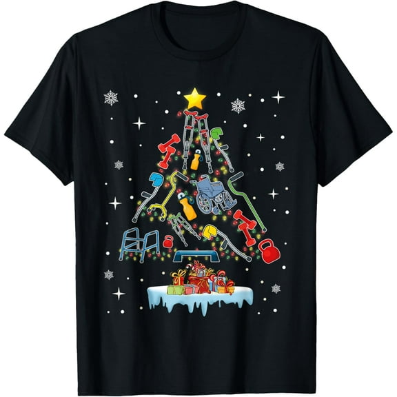 Physical Therapy Christmas PT Therapist Christmas Tree xmas T-Shirt100% cotton short-sleeved shirt for both men and women