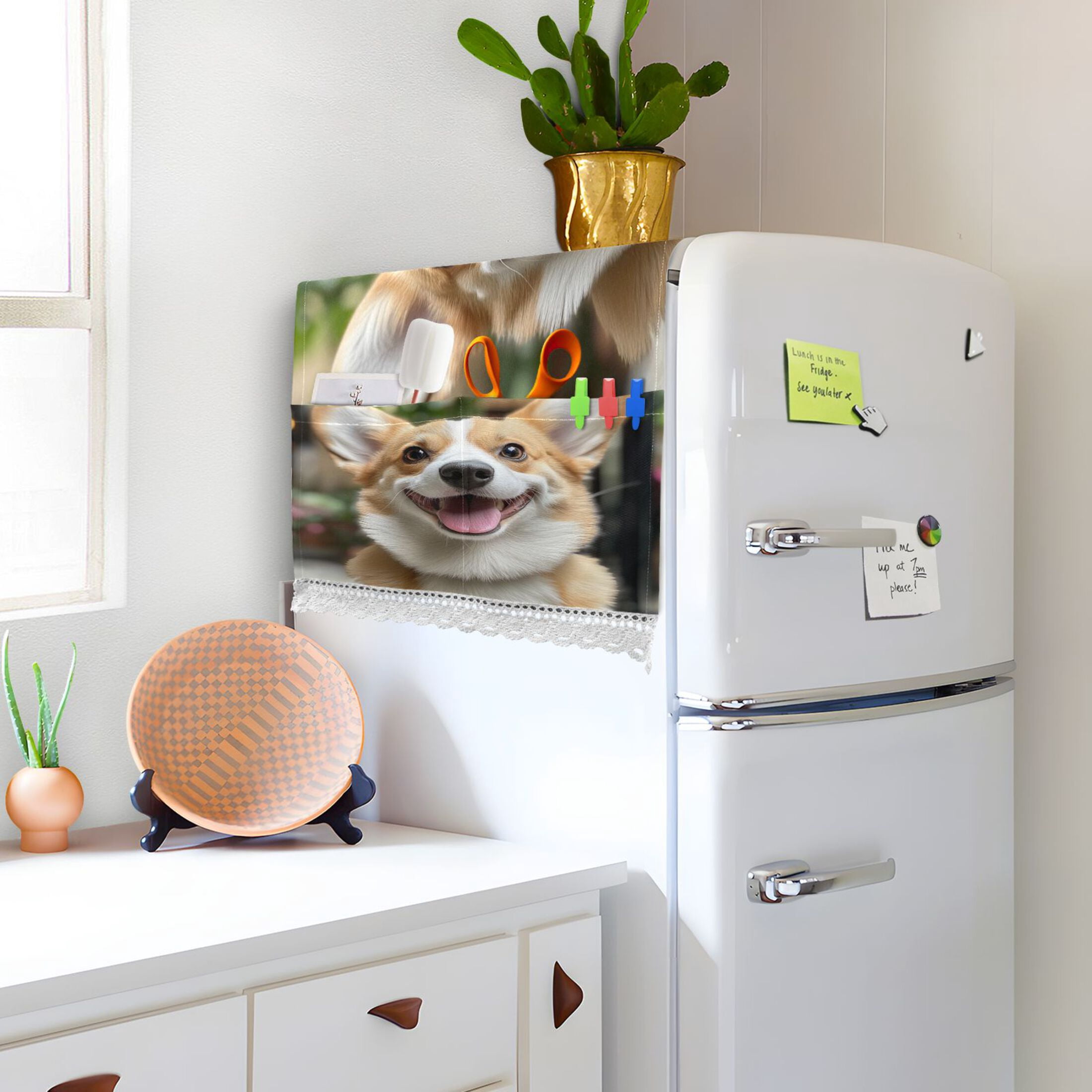 Cute CorgiWasher and Dryer Covers Dust-Proof and Oil Resistant Fridge Cover with 4 Storage Pockets Washing Machine Top Cover for Laundry Kitchen Home 51.2 x 22 In