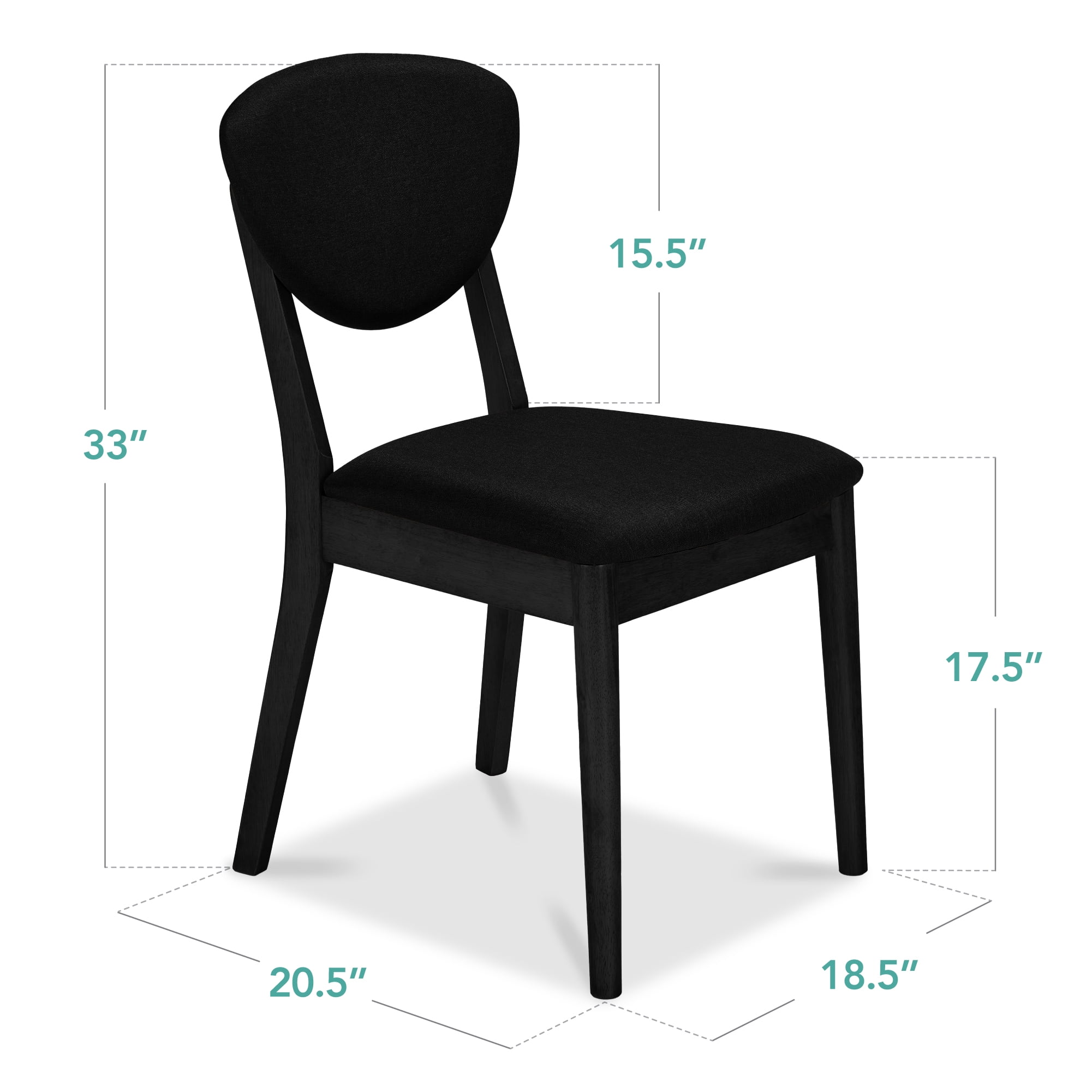 Best Choice Products 2-Piece Mid-Century Modern Wood & Upholstered Dining Chair Set - Black / Black