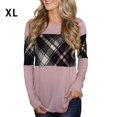 thumbnail image 4 of Femmes à Carreaux Manches Longues Col Rond Tops Femmes Chemise en Vrac Style Col Rond Manches Longues T-shirt Casual Pull Tops, 4 of 5