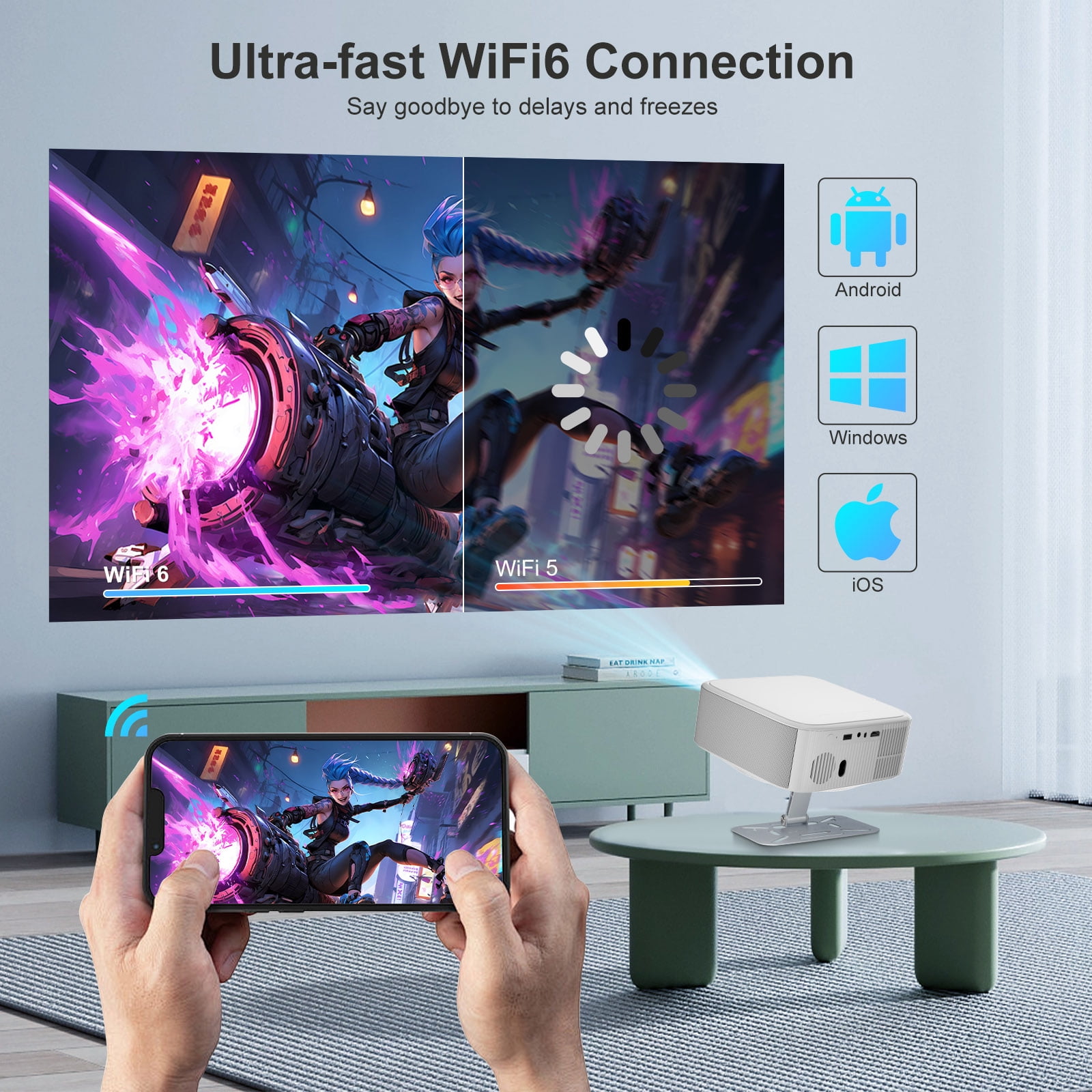 Salange LCD Full HD Native 1080p Portable Movie Projector with Stand