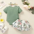 thumbnail image 3 of Kucnuzki 3 Months Baby Girl Summer Outfits Shorts Sets 6 Months Short Sleeve Rib Knitted Romper Top Elastic Floral Briefs Shorts Headband 3PCS Set Green, 3 of 9