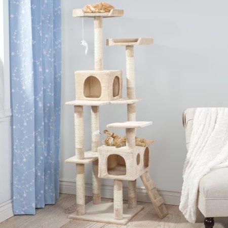 Cat Tree  Skyscraper Sleep and Play Cat Tree - 5.5  tall - Beige