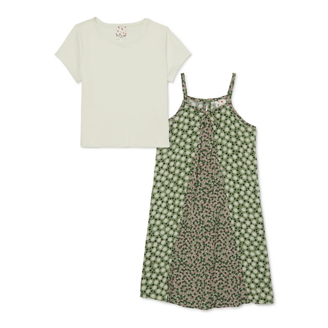 Belle du Jour Girls Twin Print Slip Dress and TShirt Set, 2Piece