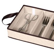HOLDN' STORAGE Flatware Storage Case 5 Compartment Silverware Organizer Box with Removable Lid and Carry Handles Brown - Beige