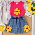 thumbnail image 5 of Wxirdiow Toddler Summer Outfits for Girls Toddler Baby Girl Clothes Summer Floral Print Sleeveless Tee Shirt Jeans Shorts Cute Outfit Girls Clothing Set Hot Pink Size,5-6 Years, 5 of 9