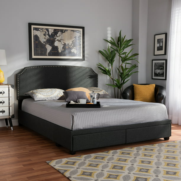2 Drawer King Size Platform Storage Bed, Upholstered King Bed Frame With Storage Drawers Uk
