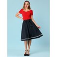 thumbnail image 3 of Falda Acampanada Hasta La Rodilla Allegra K Decoración De Botones Corbata Arriba Cintura Alta Para Mujer Negro M, 3 of 6