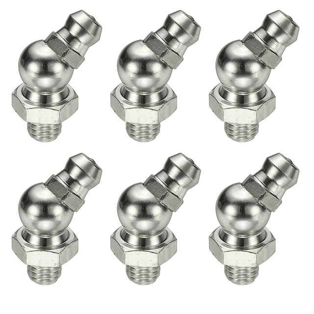 Uxcell Raccords à Graisse 45 Degrés, Filetage M6 x 7mm Accessoires de Raccord Hydraulique - Raccord pour (Machines Automobiles/industrielles), 6 Pcs & Acier Inoxydable 304 & Argent