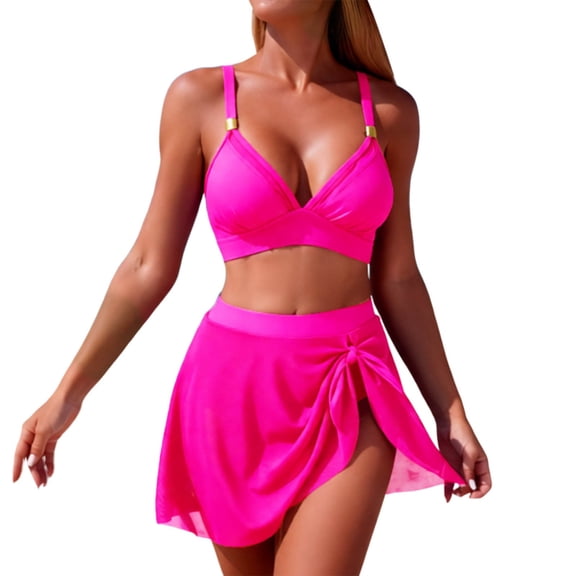 Womens High Wasited Bikini Sets Tummy Control Swimsuits Curvy Mesh Swim Skirt