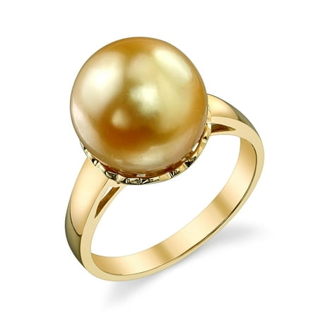 11mm Golden South Sea Cultured Pearl Laurel Ring in 14K Gold
