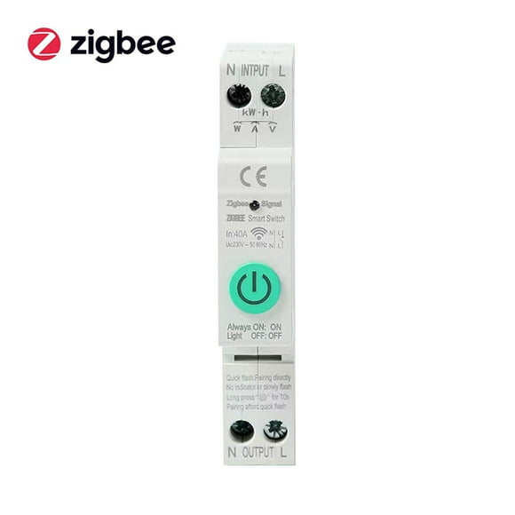 Smart ZigBee Circuit Breaker 1P 40A with Metering CBC - Remote Control via Mobile App, Voice Command Compatible, Overload/Over-Current/Over-Voltage/Under-Voltage/Over-Zero Protection & Alarm Fault