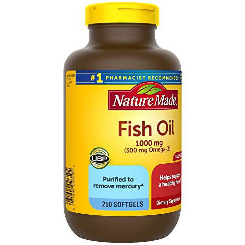 Nature Made Fish Oil 1000 mg, 250 Softgels Value Size, Fish Oil Omega 3 Supplement For Heart Health