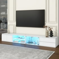 Harper & Bright Designs Modern TV Stand for 105 inch TV with LED Light, Wood TV Storage Cabinet with Glass Doors, Entertainment Center with 2 Drawers and APP Controlled for Living Room, White