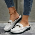 thumbnail image 3 of Rokment Mules Dressy Slippers for Women Ladies Trendy Casual Buckles Leather Closed Toe Sandals Comfortable Walking Slip on Backless Loafers Summer Fall Grey Size 9, 3 of 5