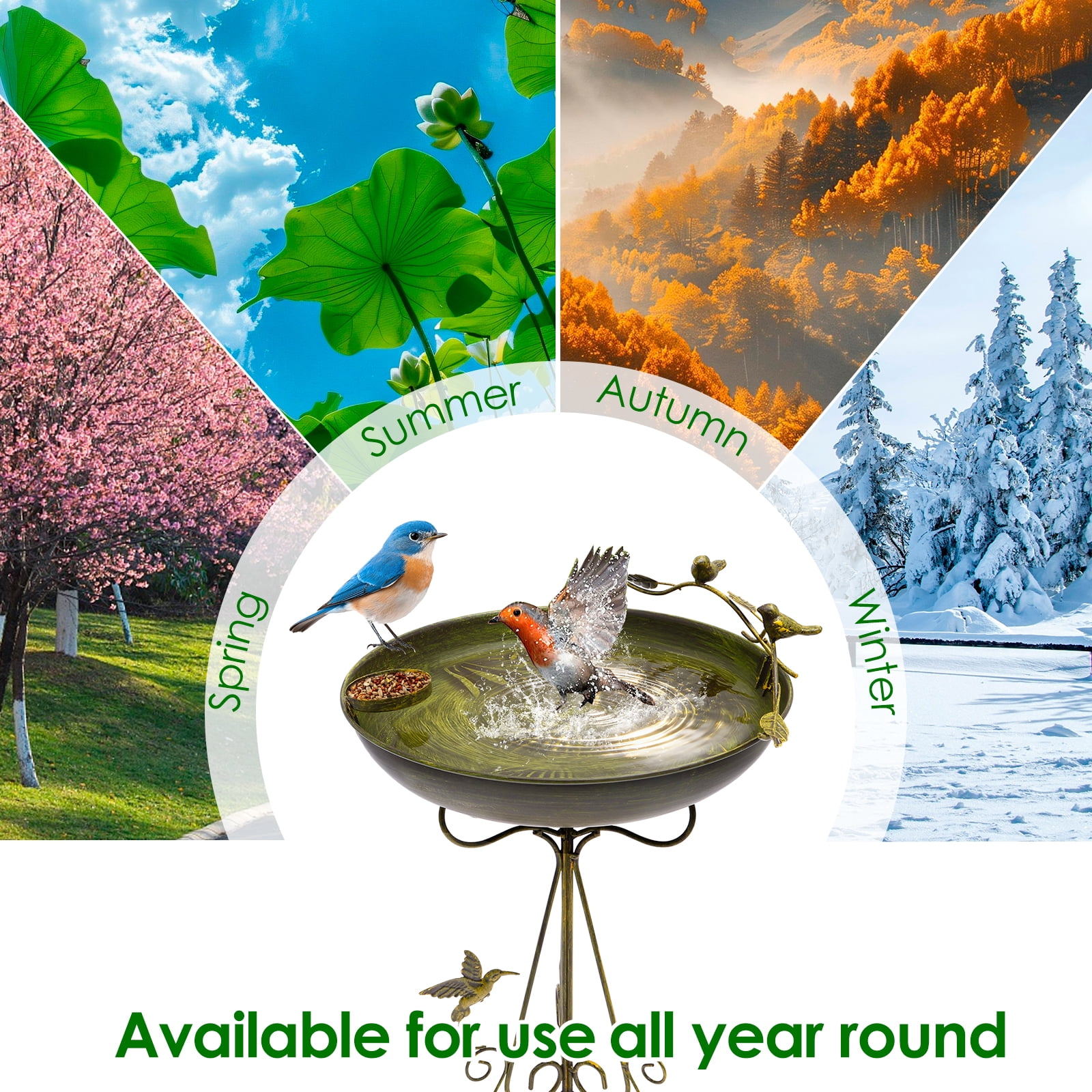 Threns 40" Metal Bird Bath for Outside,Vintage Freestanding Birdbaths & Birdfeeder,Bird Baths Feeder Bowl for Outdoors Garden Patio Yard Lawn Decor