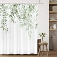 thumbnail image 3 of Lime Light Green Eucalyptus Shower Curtain Sets, Watercolor Leaves on The Top Plant with Floral Bathroom Decoration 72x84 Inch with Hooks, 3 of 6