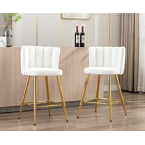 Guyou 26" Counter Height Bar Stool Set of 2, Modern Velvet Upholstered Bar Stool with Channel Tufted Backrest and Metal Legs for Kitchen Island Bar Restaurant, Cream
