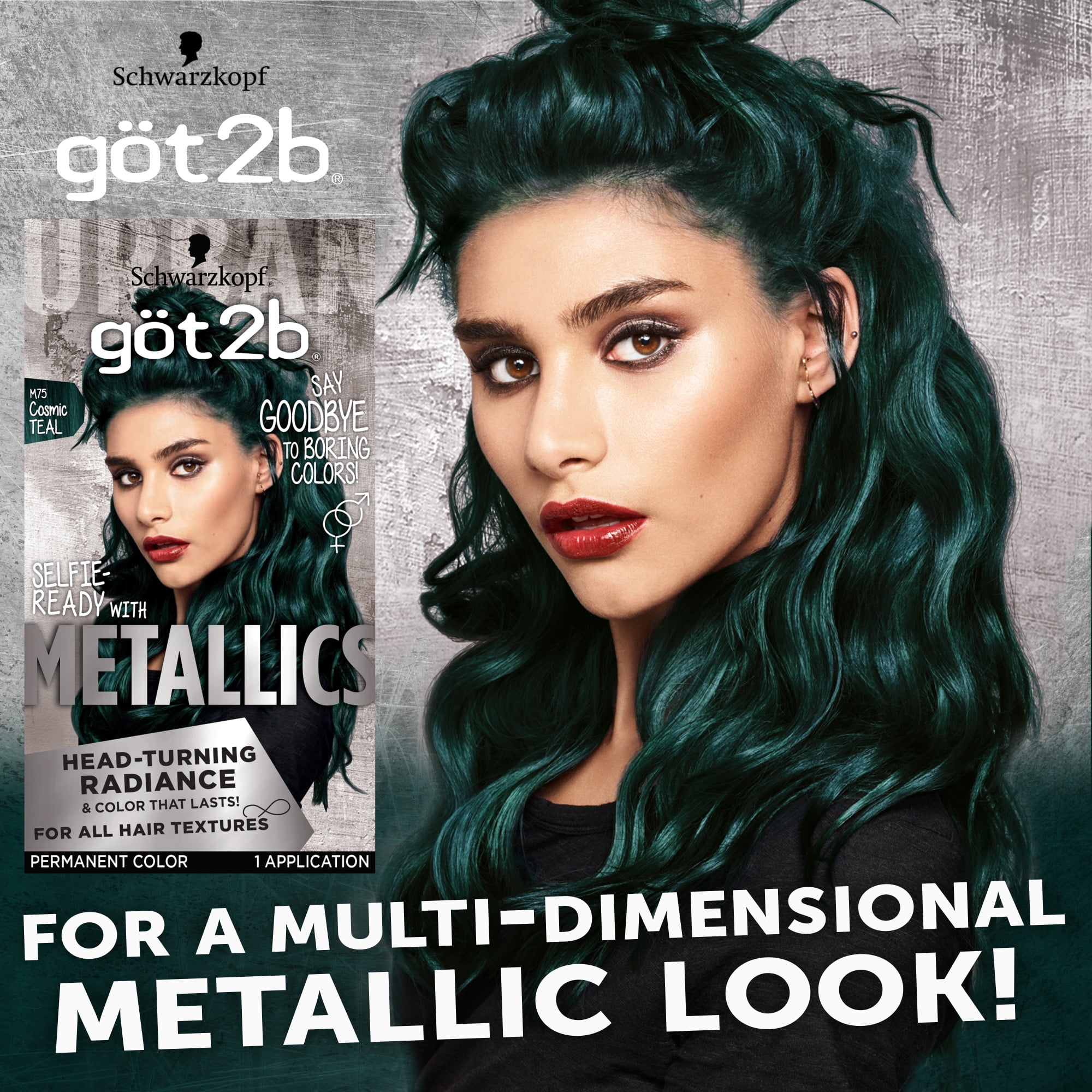 Schwarzkopf göt2b Metallics Permanent Hair Color, M75 Cosmic Teal, 1  Application 