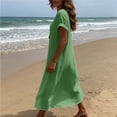 thumbnail image 6 of Women's Casual Dresses Notch V Neck Rolled Short Sleeve Loose Straight Maxi Dress With Decorative Buttons for Daily Beach, 6 of 6