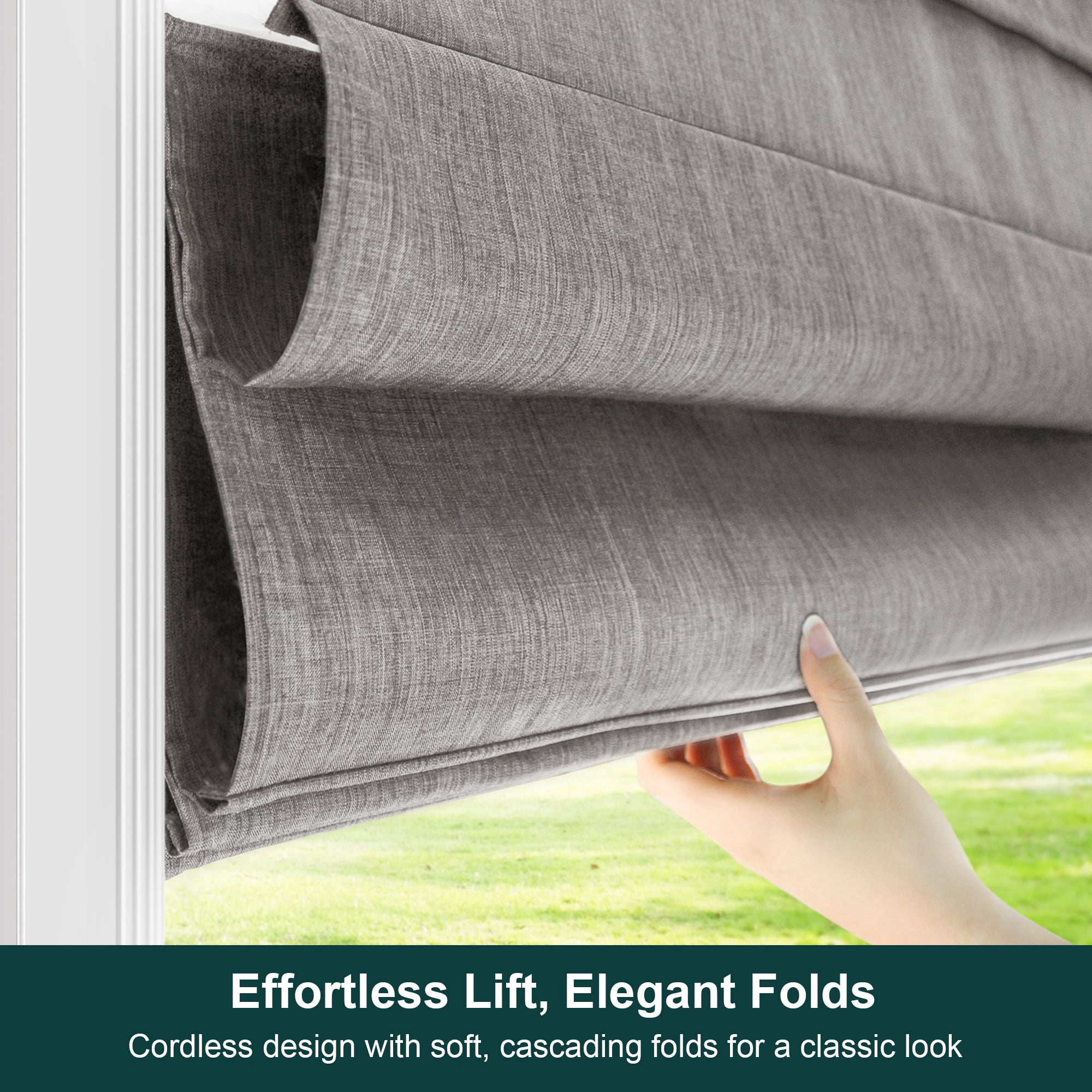 Chicology Cordless Roman Shade, Light Filtering, Belgian Denim, 35"W X 64"H