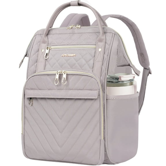 KROSER Laptop Backpack 17" Stylish Backpack Water Repellent College Casual Daypack with USB Port Travel Business Work Bag for Men/Women-Quilted Dusty Pink