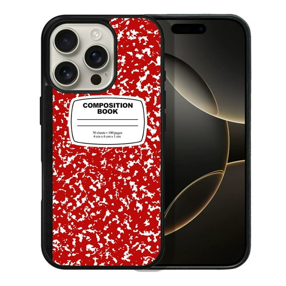 WIRESTER Shockproof Soft Rubber Cover Case for Apple iPhone 16 Pro 6.3" 2024, Red Composition Book