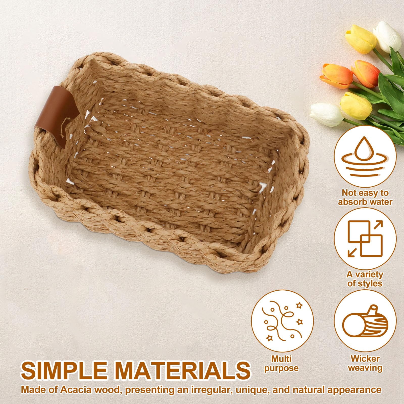 Asunby Small Wicker Baskets for Organizing, Recycled Paper Rope Storage Basket Container Bins for Shelves Bathroom Cupboards Drawer, Decorative Square Basket Organizer Set of 3