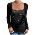 thumbnail image 2 of Jalioing Womens Tunic Top Sparkly Cowl Neck Blouse Spring Long Sleeved Pleated Slim Dressy Shirts (Small, Black), 2 of 9