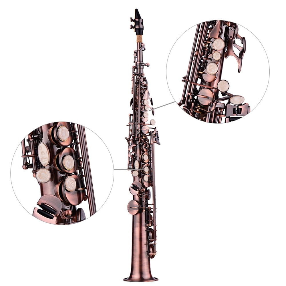 Soprano Saxophone Soprano Saxophone Kit Professional Brass Straight Bb Soprano Saxophone Ni Plated Sax Woodwind Instrument Carve Pattern With Case Gloves Cleaning Cloth Straps