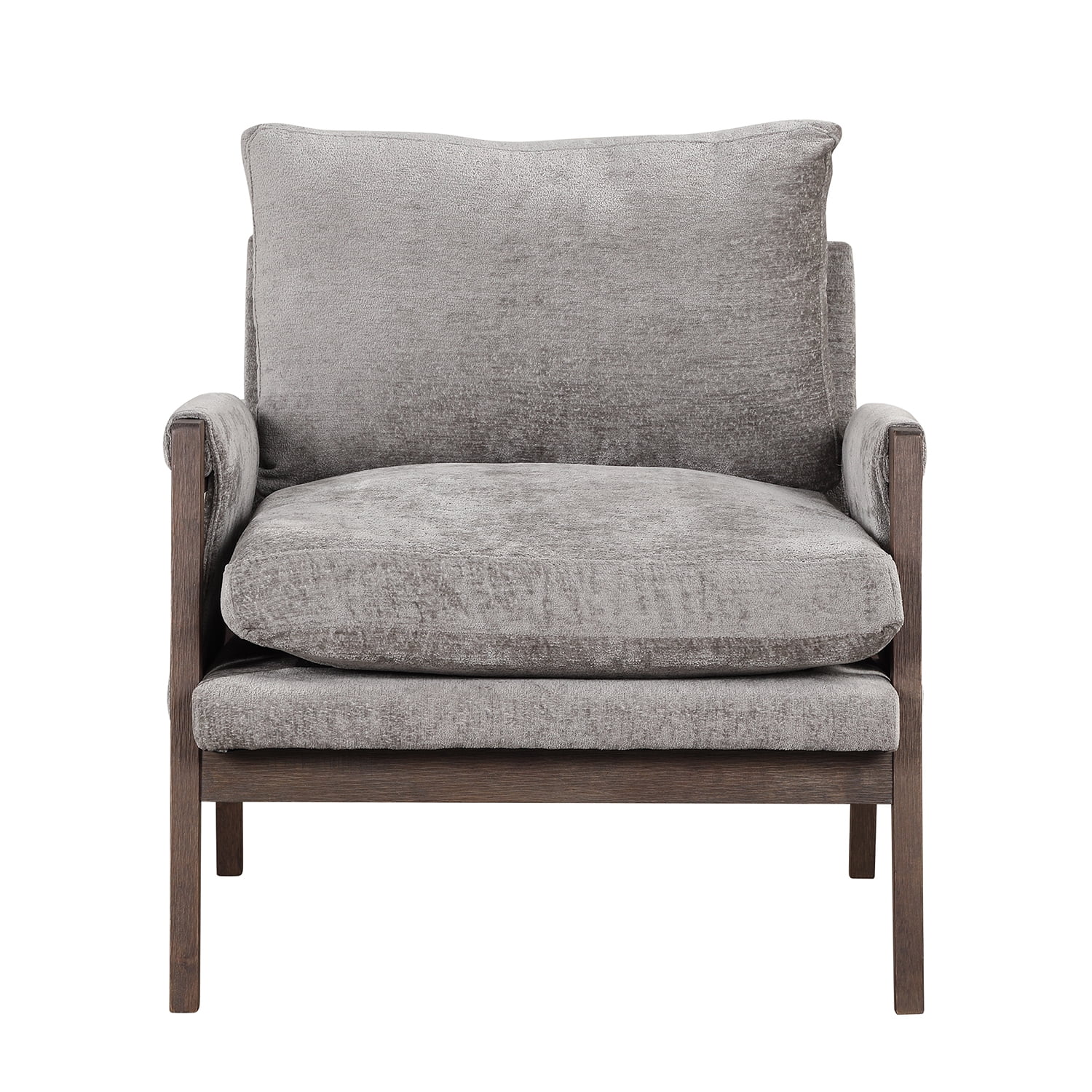 Kadyn Modern Velvet Accent Chair, Solid Wood Leisure Chair with Thick Seat Cushion, Upholstered Armchair for Living Room, Grey