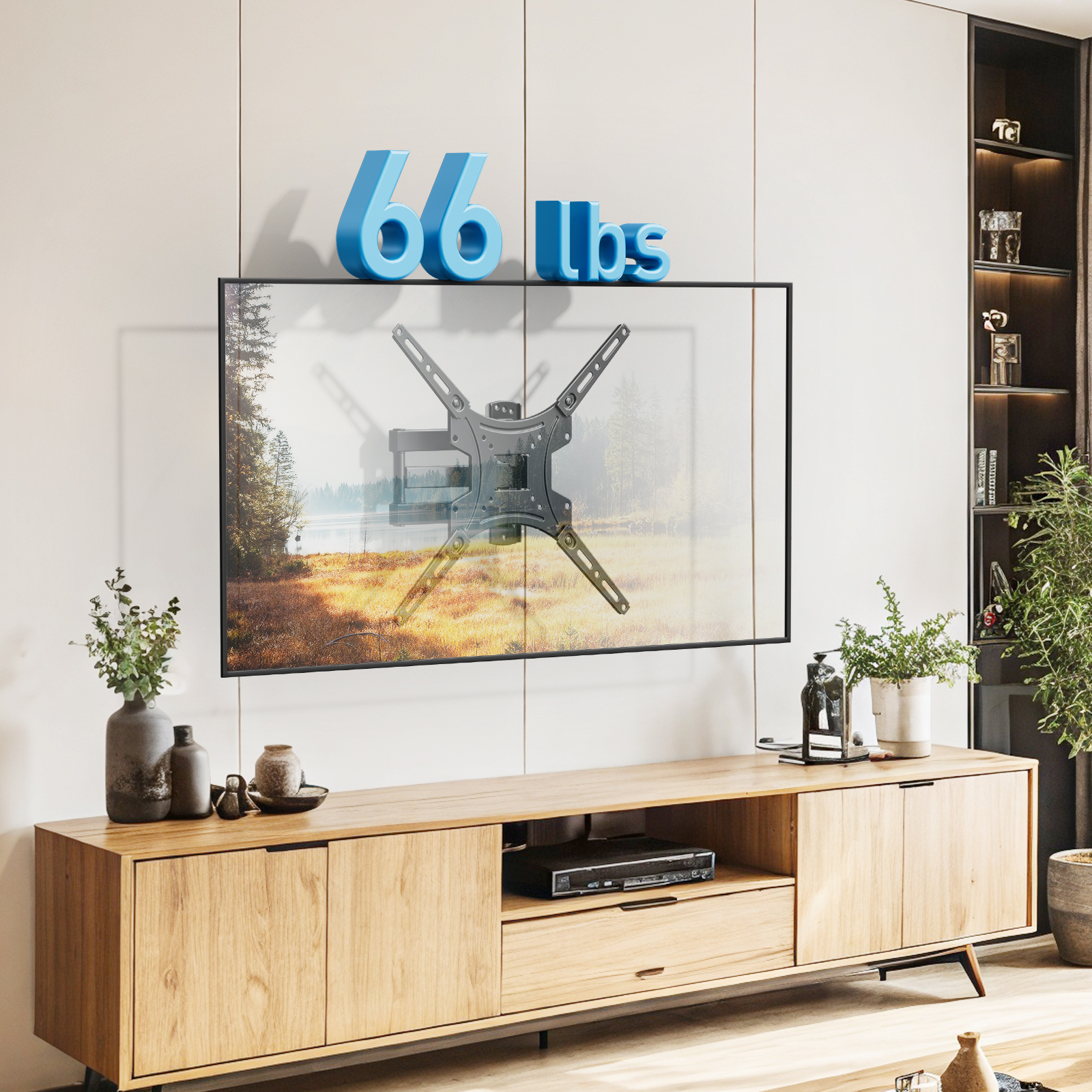 Full Motion TV Wall Mount for 13-55 in Flat Curved Screen TVs, Articulating Arms Swivels Tilts Extension Rotation, Max 400x400mm